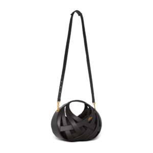 BALMAIN CALFSKIN BASKET BAG WITH AN OPENWORK GRID MOTIF BLACK