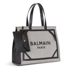 BALMAIN B-ARMY 42 CANVAS AND SMOOTH LEATHER TOTE BAG