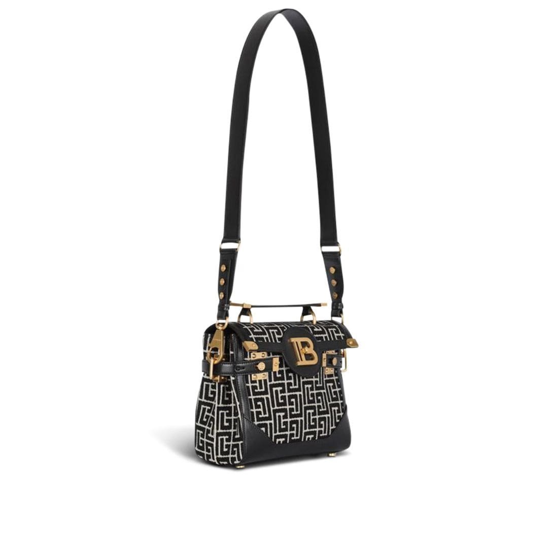 BALMAIN BICOLOR JACQUARD B-BUZZ 23 BAG WITH BLACK LEATHER PANEL - Image 2