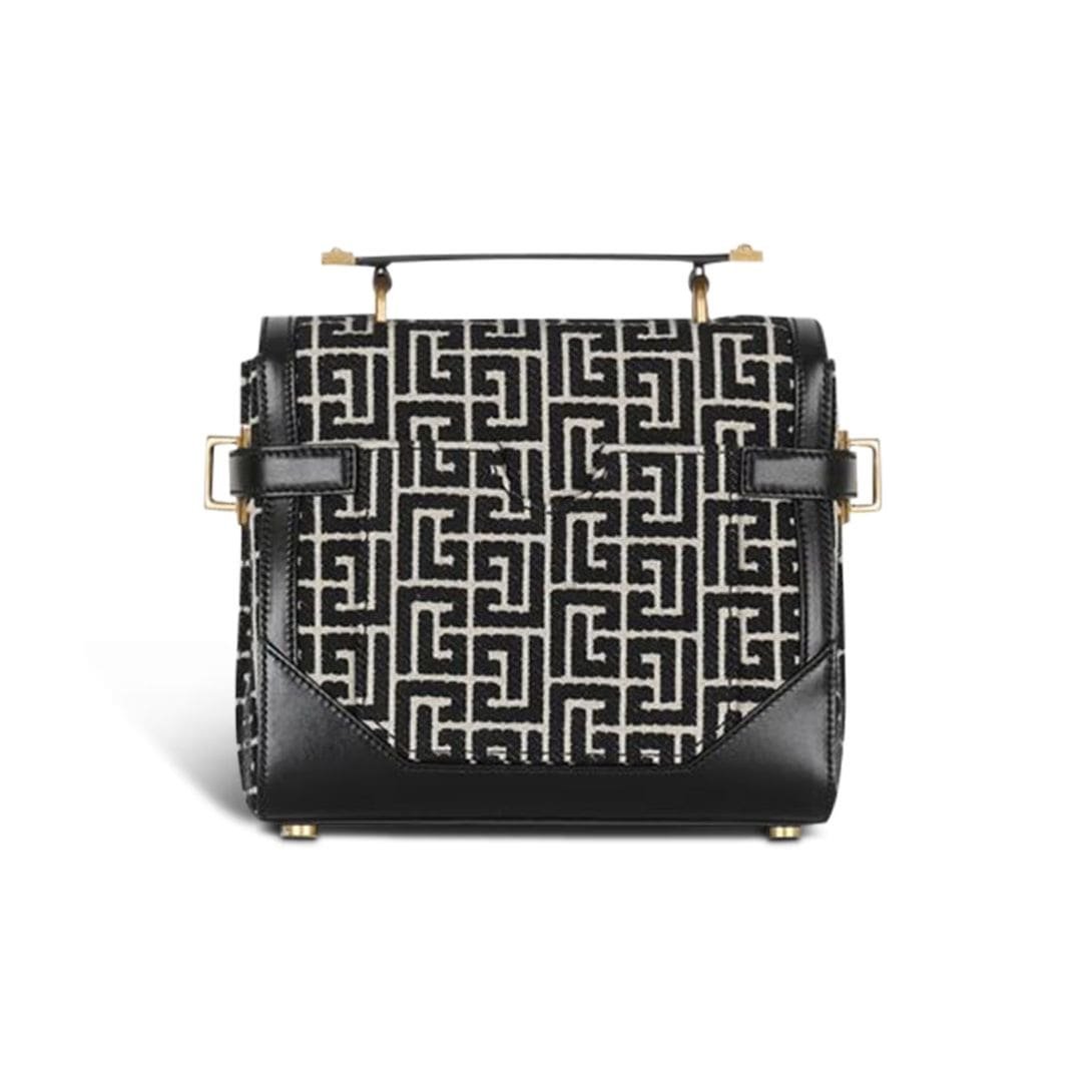 BALMAIN BICOLOR JACQUARD B-BUZZ 23 BAG WITH BLACK LEATHER PANEL - Image 3