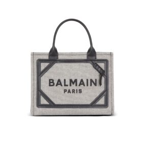 BALMAIN B-ARMY CANVAS AND LEATHER TOTE BAG