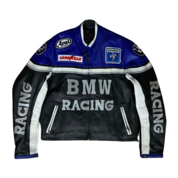 RARE BMW LEATHER JACKET RACING BIG LOGO VINTAGE