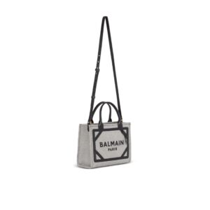 BALMAIN B-ARMY CANVAS AND LEATHER TOTE BAG