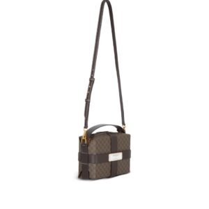 BALMAIN MINI MONOGRAM CANVAS AND LEATHER BOX BAG