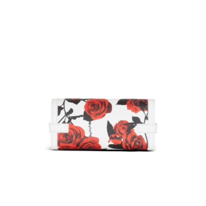BALMAIN CALFSKIN B-BUZZ POUCH 23 WITH A ROSES PRINT AND EMBOSSED GRID MOTIF