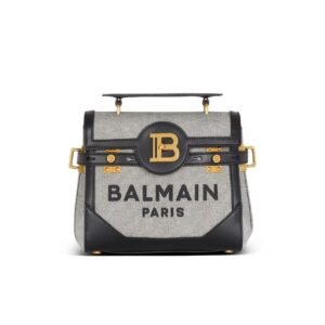 BALMAIN B-BUZZ 23 CANVAS AND LEATHER BAG