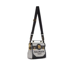 BALMAIN B-BUZZ 23 CANVAS AND LEATHER BAG