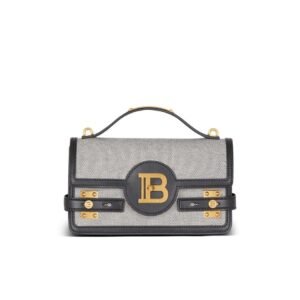 BALMAIN B-BUZZ 24 CANVAS AND LEATHER BAG