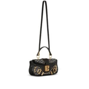 BALMAIN BLAZE LEATHER CLUTCH BAG WITH JACQUARD MONOGRAM