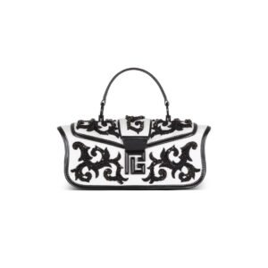 BALMAIN BLAZE POUCH SATIN BAG WITH BAROQUE EMBROIDERY