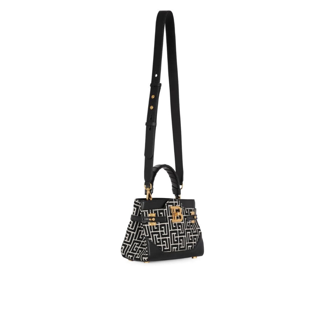 BALMAIN B-BUZZ 22 TOP HANDLE BAG IN LEATHER WITH JACQUARD MONOGRAM - Image 2