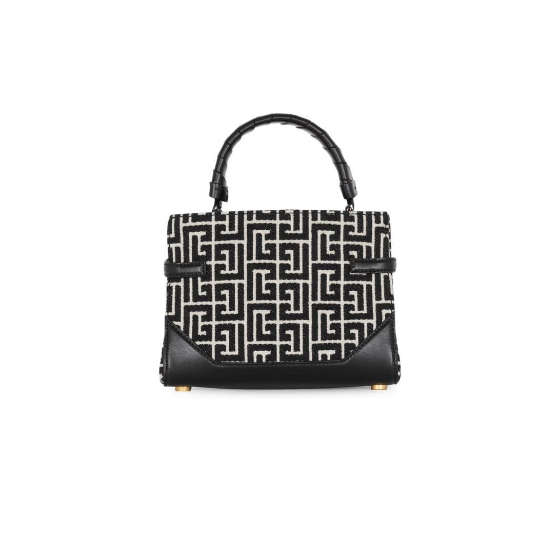 BALMAIN B-BUZZ 22 TOP HANDLE BAG IN LEATHER WITH JACQUARD MONOGRAM - Image 3