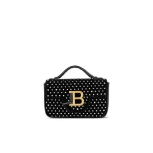 BALMAIN B-BUZZ MINI VELVET AND CRYSTAL BAG