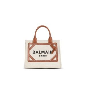 BALMAIN B-ARMY MINI CANVAS SHOPPING BAG WITH LEATHER INSERTS