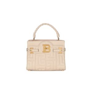 BALMAIN B-BUZZ 22 TOP HANDLE BAG IN MONOGRAM QUILTED LEATHER