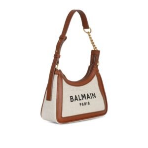 BALMAIN CANVAS B-ARMY HANDBAG WITH LEATHER PANELS