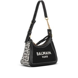 BALMAIN B-ARMY MONOGRAMMED CANVAS AND SMOOTH LEATHER HANDBAG