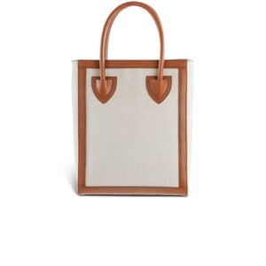 BALMAIN ECRU CANVAS B-ARMY 26 BAG WITH BROWN LEATHER PANELS