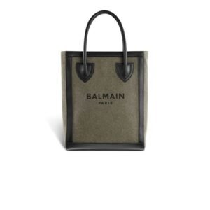 BALMAIN CANVAS B-ARMY 26 BAG WITH LEATHER PANELS