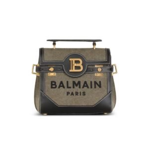 BALMAIN CANVAS B-BUZZ 23 BAG WITH LEATHER PANELS