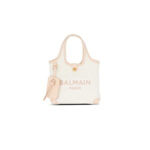 BALMAIN CANVAS AND LEATHER B-ARMY GROCERY BAG