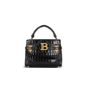 BALMAIN B-BUZZ 22 TOP-HANDLE BAG IN CROCODILE-PRINT LEATHER