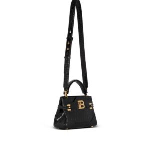 BALMAIN B-BUZZ 22 TOP-HANDLE BAG IN CROCODILE-PRINT LEATHER