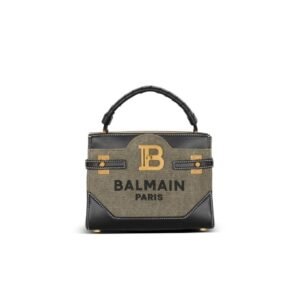 BALMAIN B-BUZZ 22 TOP-HANDLE BAG IN CANVAS AND LEATHER