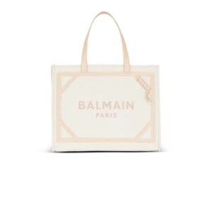 BALMAIN B-ARMY 42 CANVAS AND SMOOTH LEATHER TOTE BAG