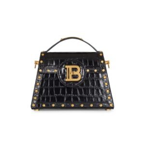 BALMAIN B-BUZZ DYNASTY BAG IN CROCODILE-PRINT LEATHER