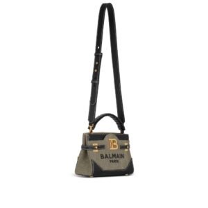 BALMAIN B-BUZZ 22 TOP-HANDLE BAG IN CANVAS AND LEATHER
