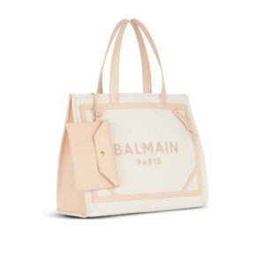 BALMAIN B-ARMY 42 CANVAS AND SMOOTH LEATHER TOTE BAG