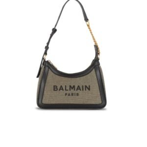 BALMAIN CANVAS B-ARMY HANDBAG WITH LEATHER PANELS