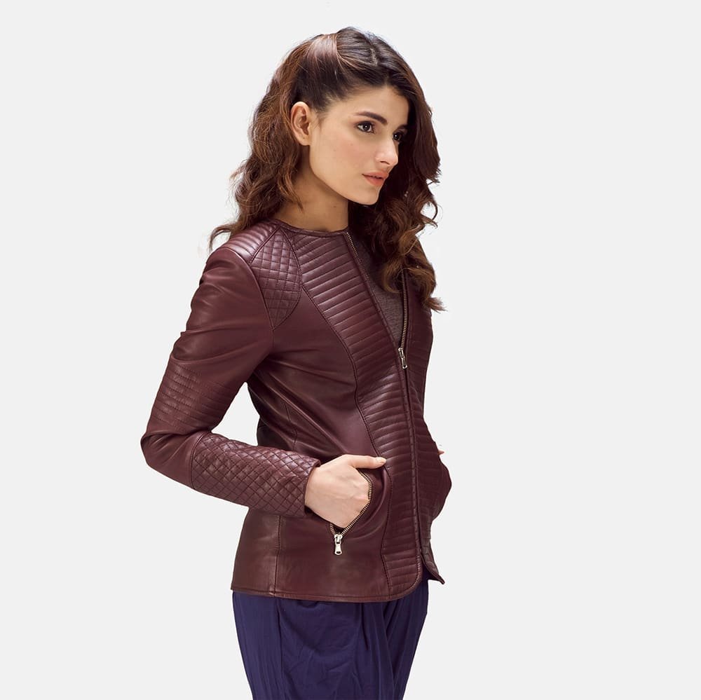Nexi Quilted Maroon Leather Jacket - Image 2