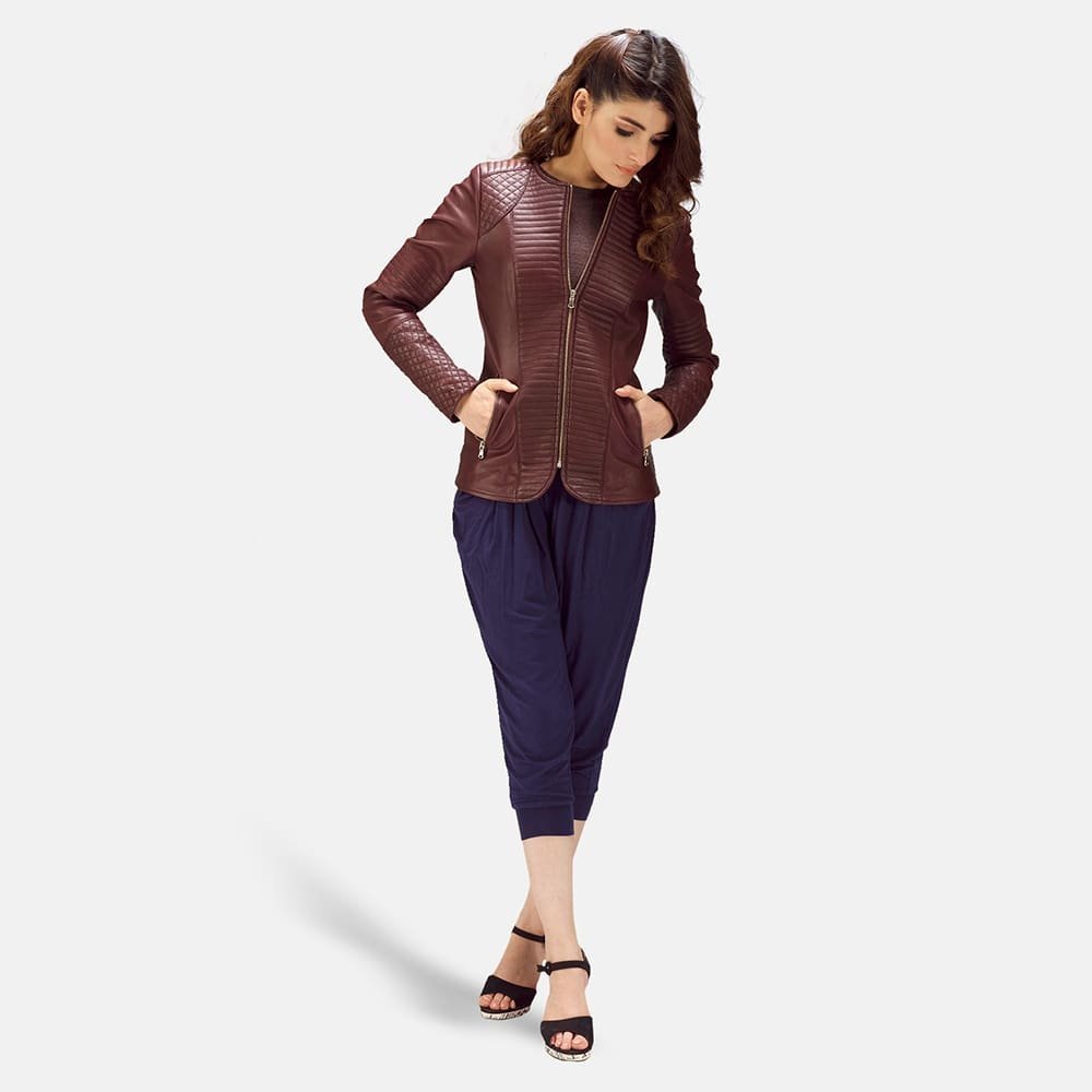 Nexi Quilted Maroon Leather Jacket - Image 7