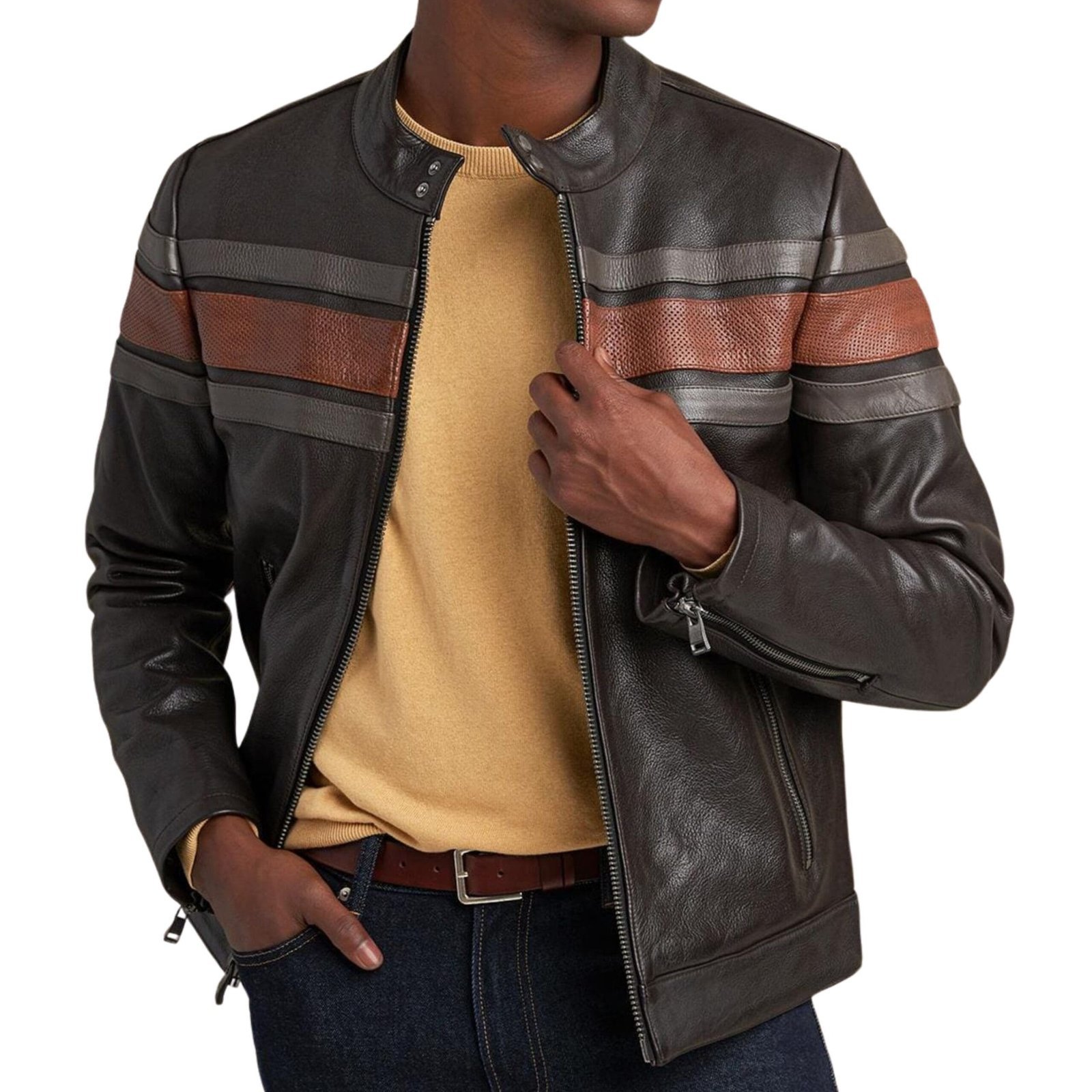 DALE RETRO STRIPED LEATHER JACKET - Image 4