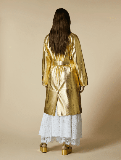 Gold Leather Trench Coat Women - Image 2