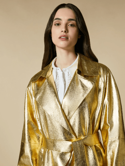 Gold Leather Trench Coat Women - Image 3