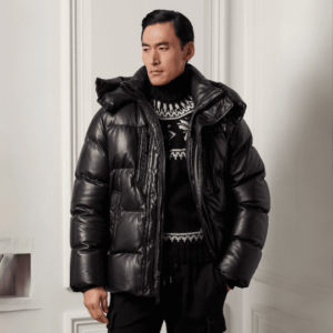 Men Leather Puffer Jacket