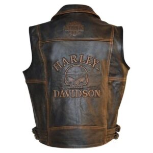 Harley Davidson Men’s Brown Distressed Leather Biker Vest