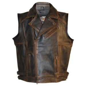 Harley Davidson Men’s Brown Distressed Leather Biker Vest