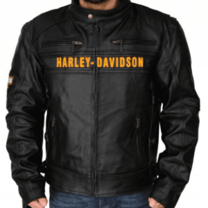 REAL LEATHER HARLEY DAVIDSON BLACK MOTORCYCLE BIKER GENUINE VENTED JACKET