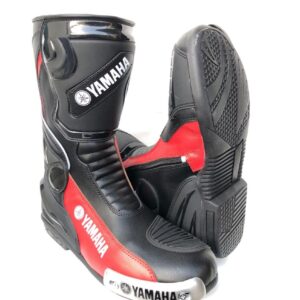 YAMAHA MOTORCYCLE LEATHER BOOTS/FOOTWEAR BLACK & RED