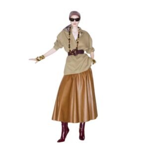 SAINT LAURENT LONG RUFFLED SKIRT IN SHINY LAMBSKIN