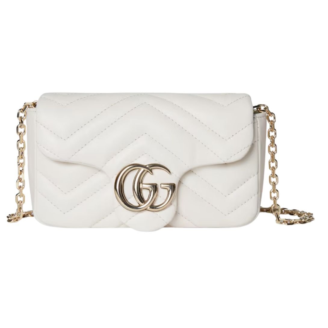 GUCCI GG MARMONT MATELASSÉ LEATHER SUPER MINI BAG WHITE