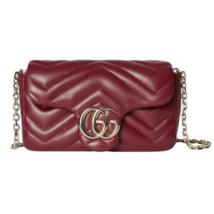 GUCCI GG MARMONT MATELASSÉ LEATHER SUPER MINI BAG ROSSO ANCORA RED