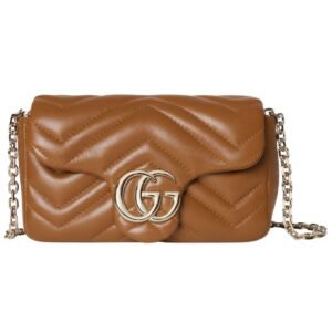 GUCCI GG MARMONT MATELASSÉ LEATHER SUPER MINI BAG BROWN