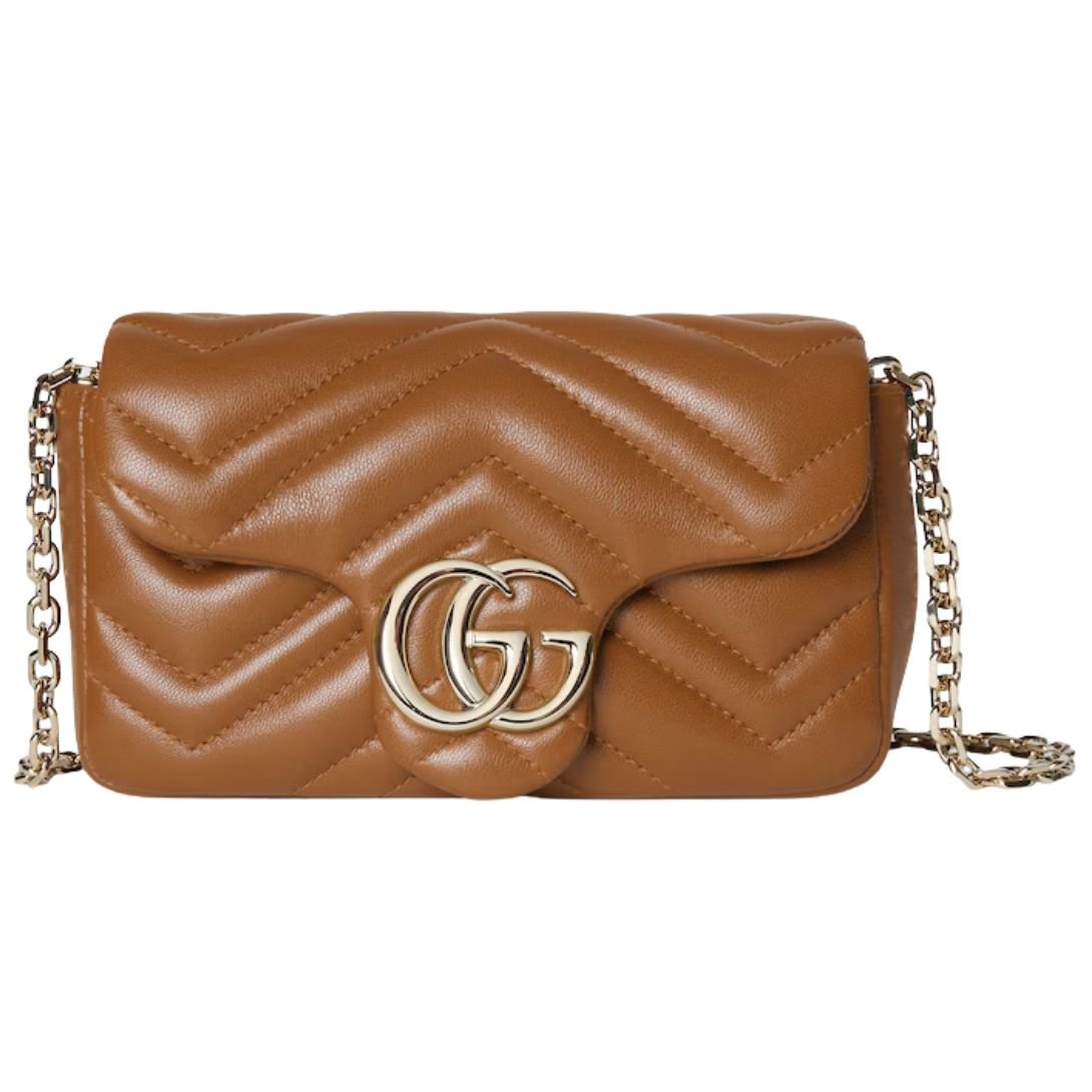 GUCCI GG MARMONT MATELASSÉ LEATHER SUPER MINI BAG BROWN