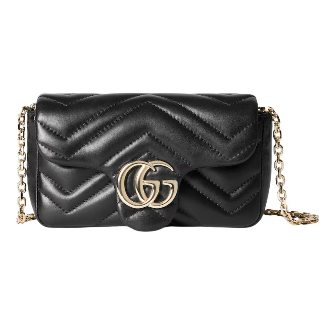 GUCCI GG MARMONT MATELASSÉ MINI LEATHER SHOULDER BAG BLACK