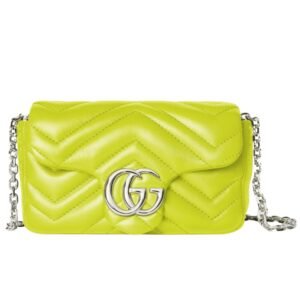 GUCCI GG MARMONT MATELASSÉ MINI LEATHER SHOULDER BAG BRIGHT GREEN